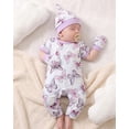 thumbnail image 5 of KIMI BEAR Newborn Baby Girl Layette Set Shower Gift Sets 4 Packs Romper Pants Sets Long Sleeves Short Sleeves Floral Bodysuit with Hat Gloves 10pcs Purple NB, 5 of 7