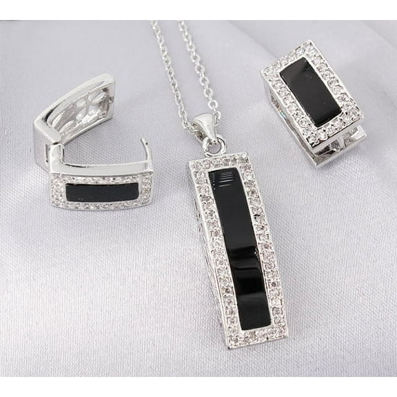 Gift set: Swarovski Cubic Zirconia w/ Onyx Necklace & Earring Set - NE-JP10993B