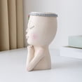 thumbnail image 5 of Macetero para la cara, macetas para la cara, macetero suculento, niña, ojos cerrados con agujero de drenaje, cara, escultura nórdica, color blanco, 5 of 5
