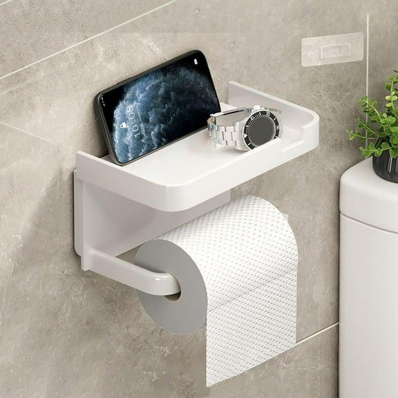 Chamoist Toilet Paper Holder with Phone Shelf,Self Adhesive Toilet Roll Hanger with Phone Rack,Toilet Paper Holder & Shelf,Toilet Paper Dispenser with Storage Shelf Can Remove