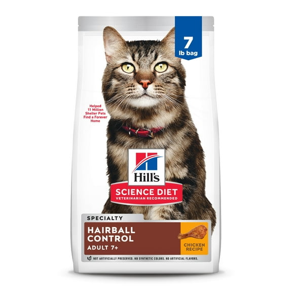 Hill's Science Diet Hairball Control Chicken Dry Cat Food for 7  Senior Cats, 7lb Bag