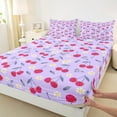 thumbnail image 3 of jejeloiu Rustic Flower Floral Queen Sheet Sets,Kawaii Cherry Flat Sheet,Red Purple Lightyellow Queen Fitted Sheet For Teens Girl,Breathable Home Decor,4-Piece, 3 of 7