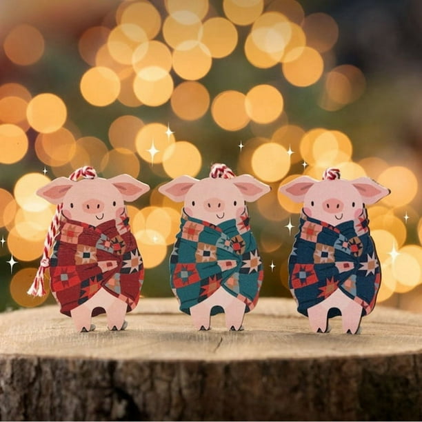 Cerdos en Mantas Colgante de Madera Adornos Colgantes Piglet Árbol de Navidad Decoraciones para el Hogar Secreto Regalo de Santa
