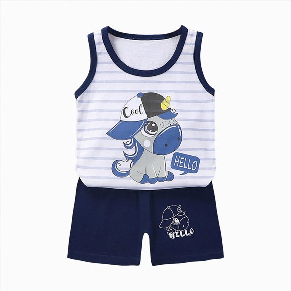 Toddler Boy Summer Outfits Cartoon Print Short Sleeve T-Shirt Elastic Shorts 2 Vacation Clothes Set Kaprioy Toddler Boy Summer Outfits