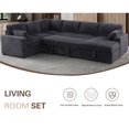 thumbnail image 2 of Hybition 6-Seater Sectional Sofa with Pull-out Bed, Storage Chaise, Corduroy Fabric, Modern Living Room Set-Color:Grey, 2 of 8