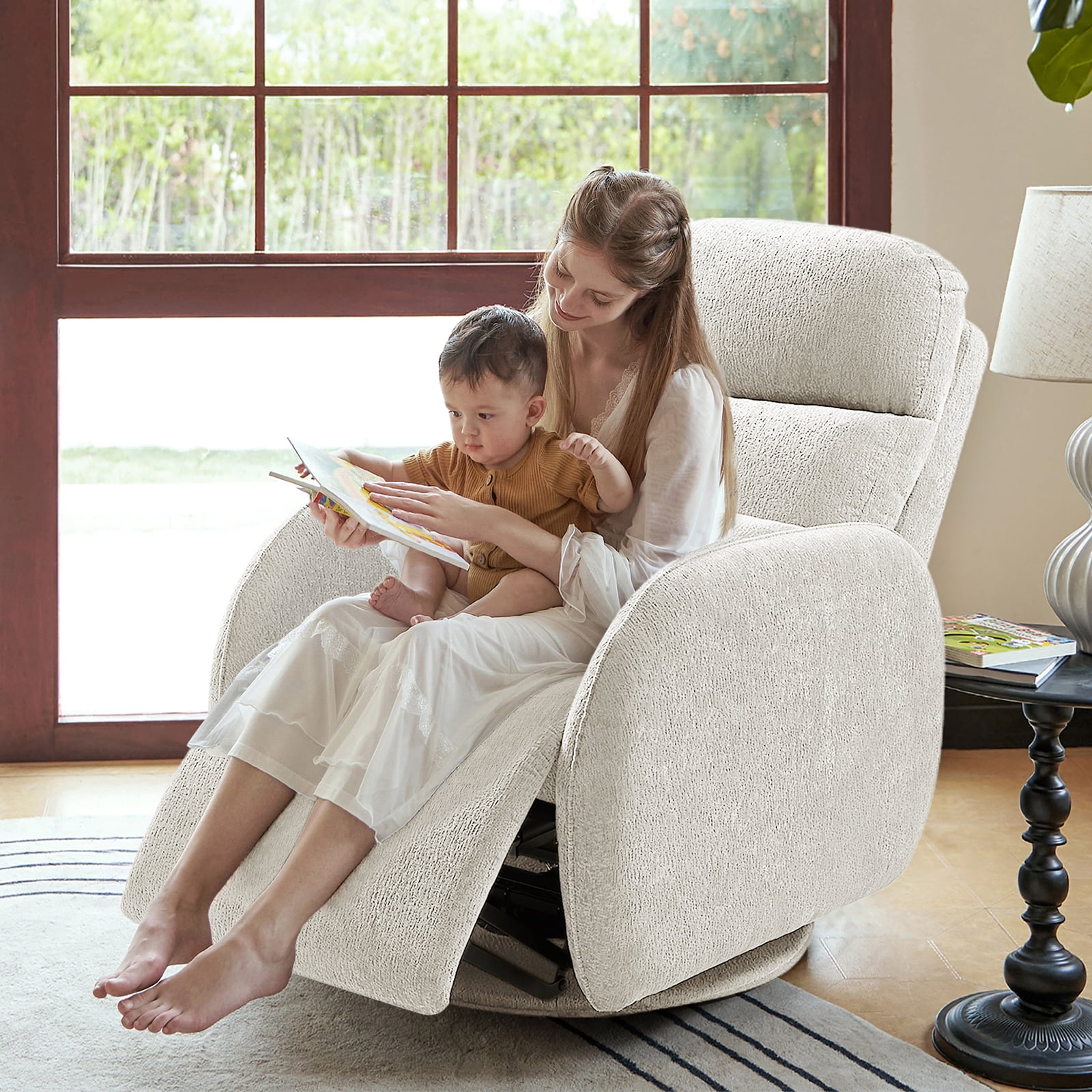 Tina's Home Power Nursery Glider Recliner with USB & Type-C, Swivel Rocker Chair with Auto Rocking, Adjustable Headrest & Quiet Nightlight for Bedroom