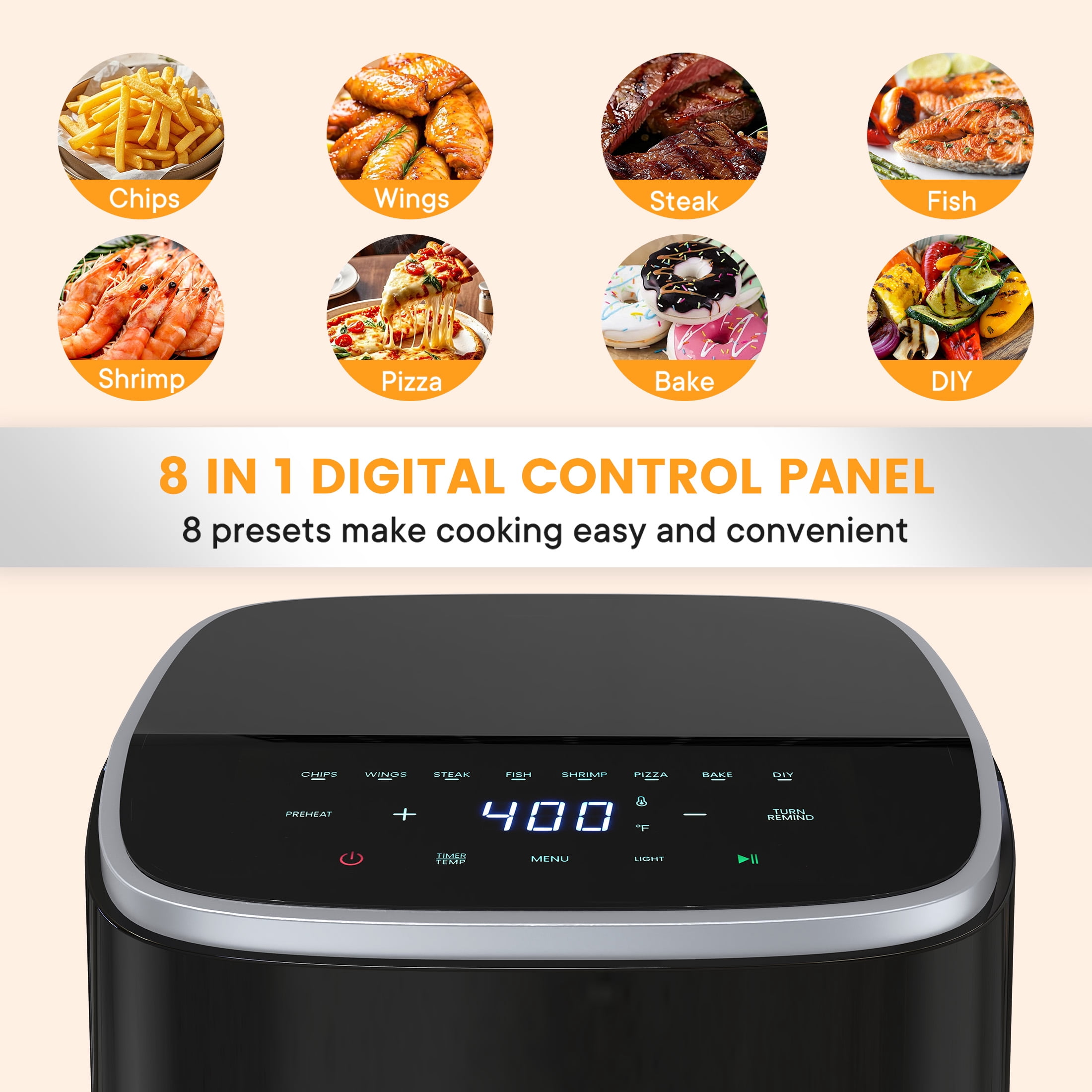 EDX 4QT Air Fryer, 1500W Digital Touchscreen with 8 Presets, Visible Window, Flip Reminder, Nonstick Dishwasher-Safe Basket, Black