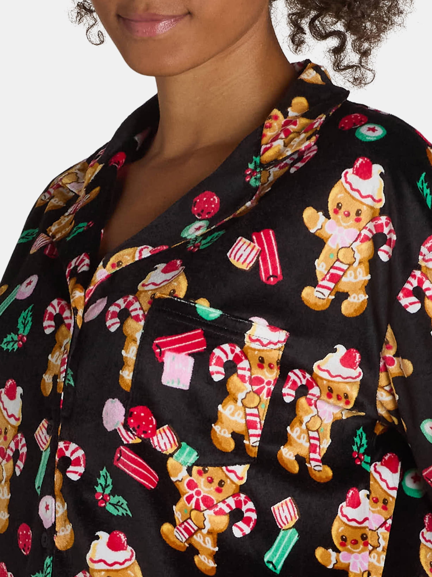 Holiday Time Women’s and Women’s Plus Velour Notch Collar Pajama Top and Pants Set, 2-Piece, Sizes XS-3X