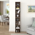 thumbnail image 2 of UHOMEPRO 8-Tier Media Tower, CD DVD Media Storage Unit with Adjustable Shelves, Multi-Functional Cube Storage Cabinet for Home Office, Wooden Freestanding Double-Decker Bookcase Display Stand, Walnut, 2 of 11
