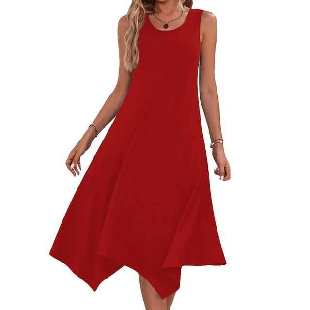 Summer Savings Clearance! Women’s Sleeveless Round Neck Drawstring Casual Ruffle A-Line Mini Dress, Perfect for Day Trips or Casual Events Clearance Sales Today Deals Prime