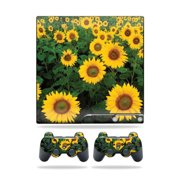 MightySkins Skin Compatible With Sony Playstation 3 PS3 Slim skins + 2 Controller skins Sticker Sunflowers