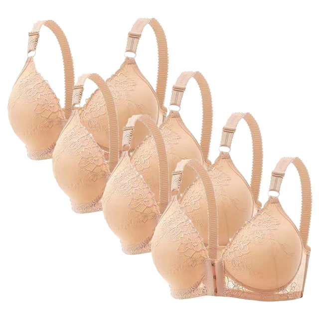 DecSea 4PC Women's Large Lace Breathable Front Opening Bra Wrapped Up Cup Side Fold Breast Lift Bra