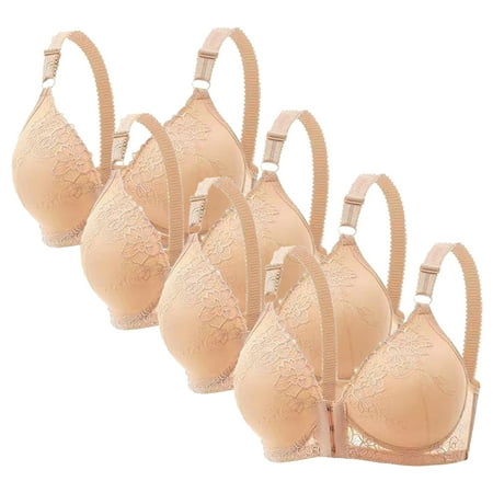 TMOYZQ 4 PC Women s Plus Size Bras Full Coverage Front Closure Posture Back Unpadded Wireless Double Support Minimizer Bra Lady Bras Clearance