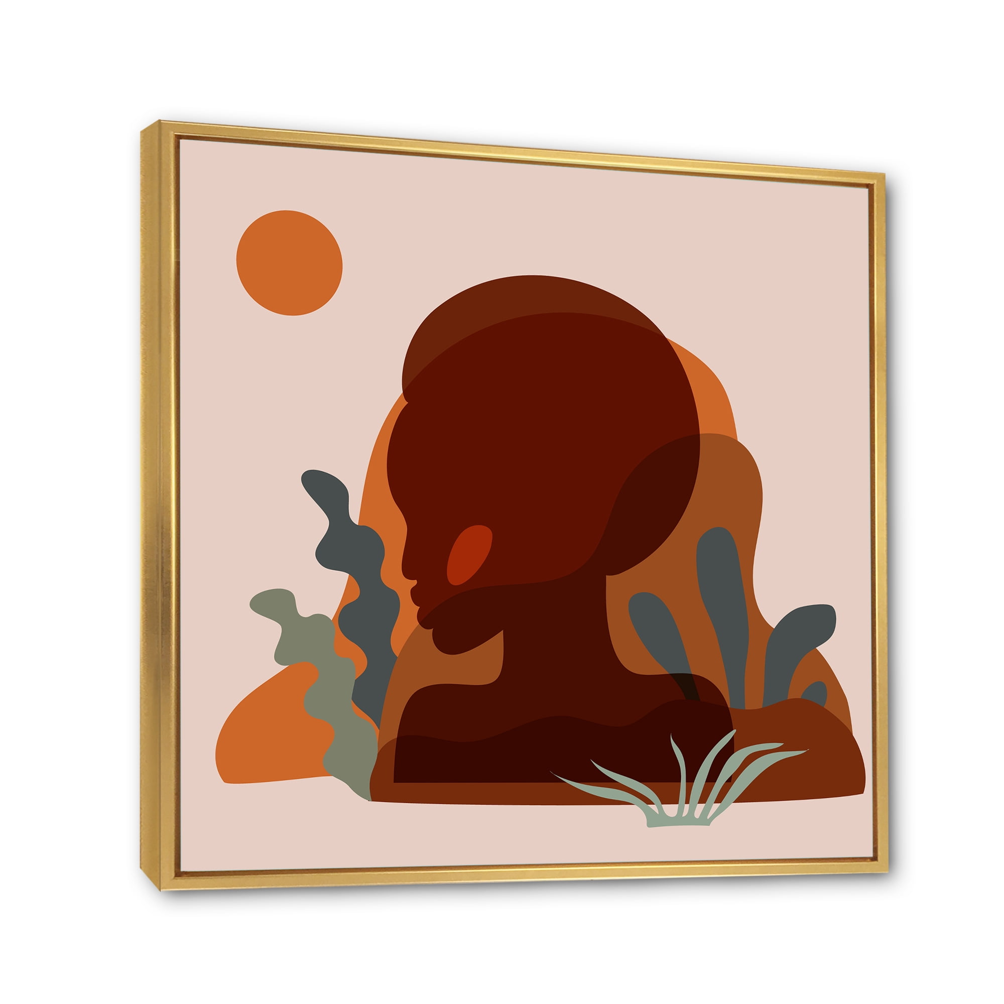 Designart 'Minimal Silhouette Of African American Woman' Modern Framed Canvas Wall Art Print