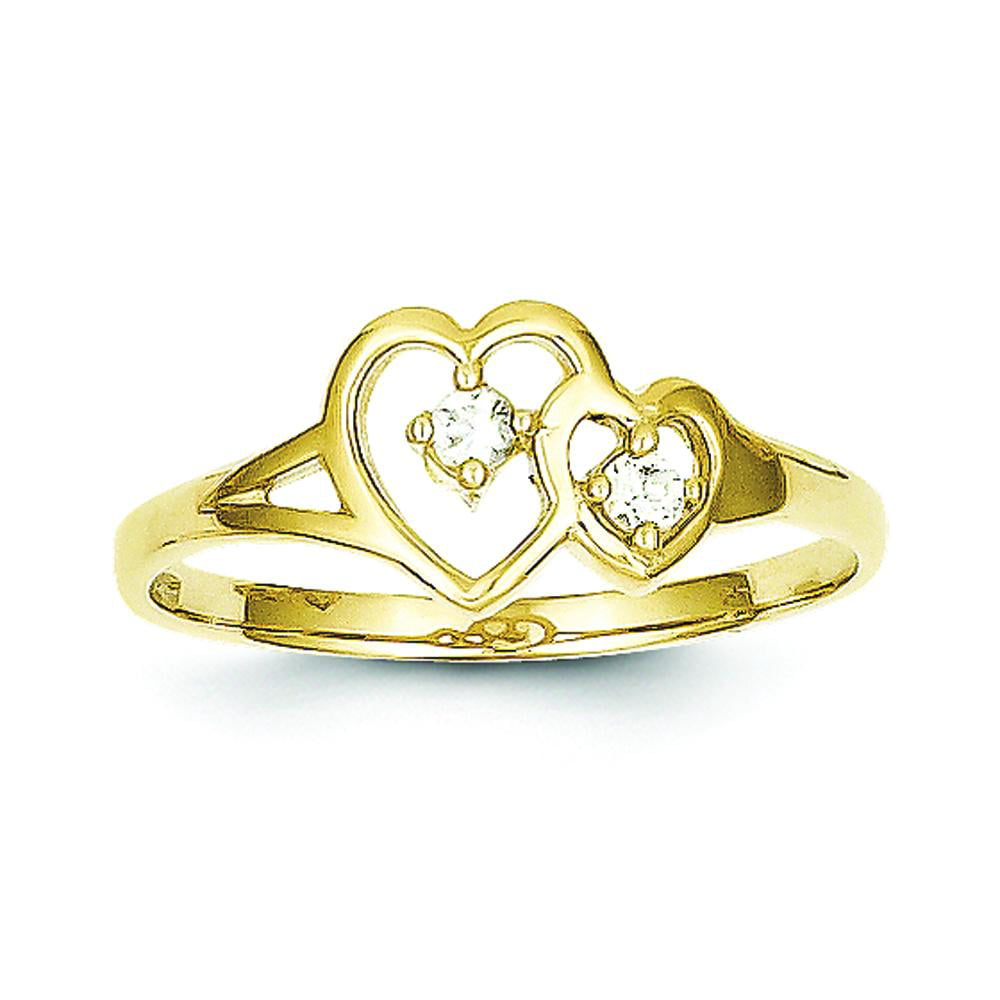FindingKing - 10K Gold Yellow Gold Double Heart CZ Ring Jewelry Size 6 ...