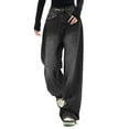 thumbnail image 2 of Women Wide Leg Baggy Jeans High Waist Y2K Cargo Pants Casual Loose Boyfriends Trousers Vintage Streetwear Black S, 2 of 8