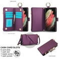 thumbnail image 2 of Crossbody Wallet Case for Samsung Galaxy S21 Ultra RFID Blocking Card Slots, PU Leather Wristband Strap Zipper Pocket Phone Case with Stand Secure Ring Buckle for Samsung Galaxy S21 Ultra, Deeppurple, 2 of 7