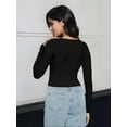 thumbnail image 3 of Women's Long Sleeve Square Neck Crop Top Ribbed Slim Fitted Casual T-Shirt Tops, 3 of 4