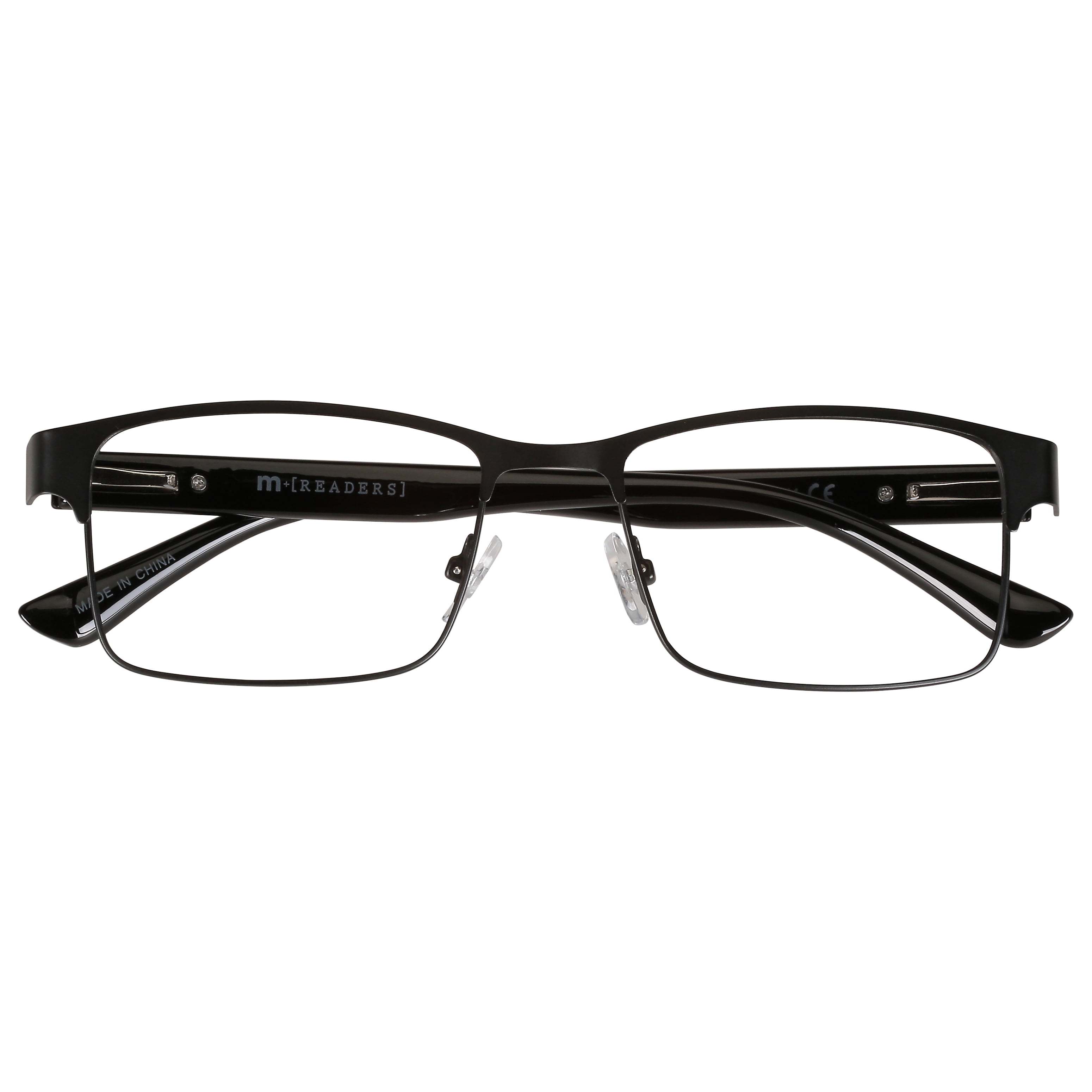 (2 pack) M+ Mens Rectangular Flat Metal Reading Glasses 1.75 Ash in Classic Matte Black