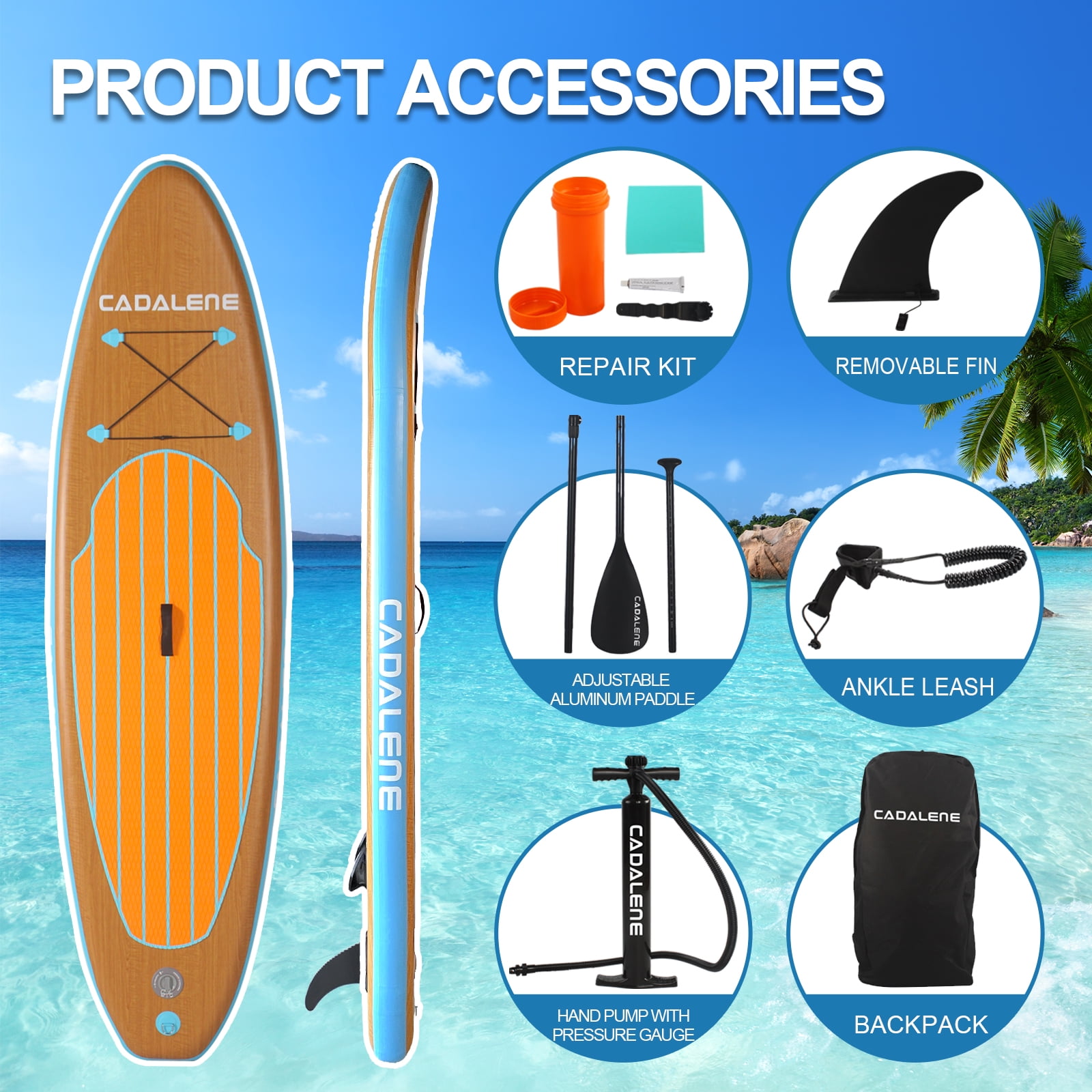 CADALENE 10 ft Inflatable Stand up Paddle Board for Adults & Youth, Anti-Slip SUP Paddleboard with Premium Accessories
