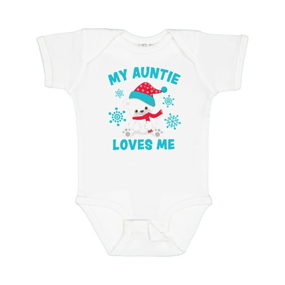 Inktastic Polar Bear My Auntie Loves Me in Santa Hat with Snowflakes Boys or Girls Baby Bodysuit