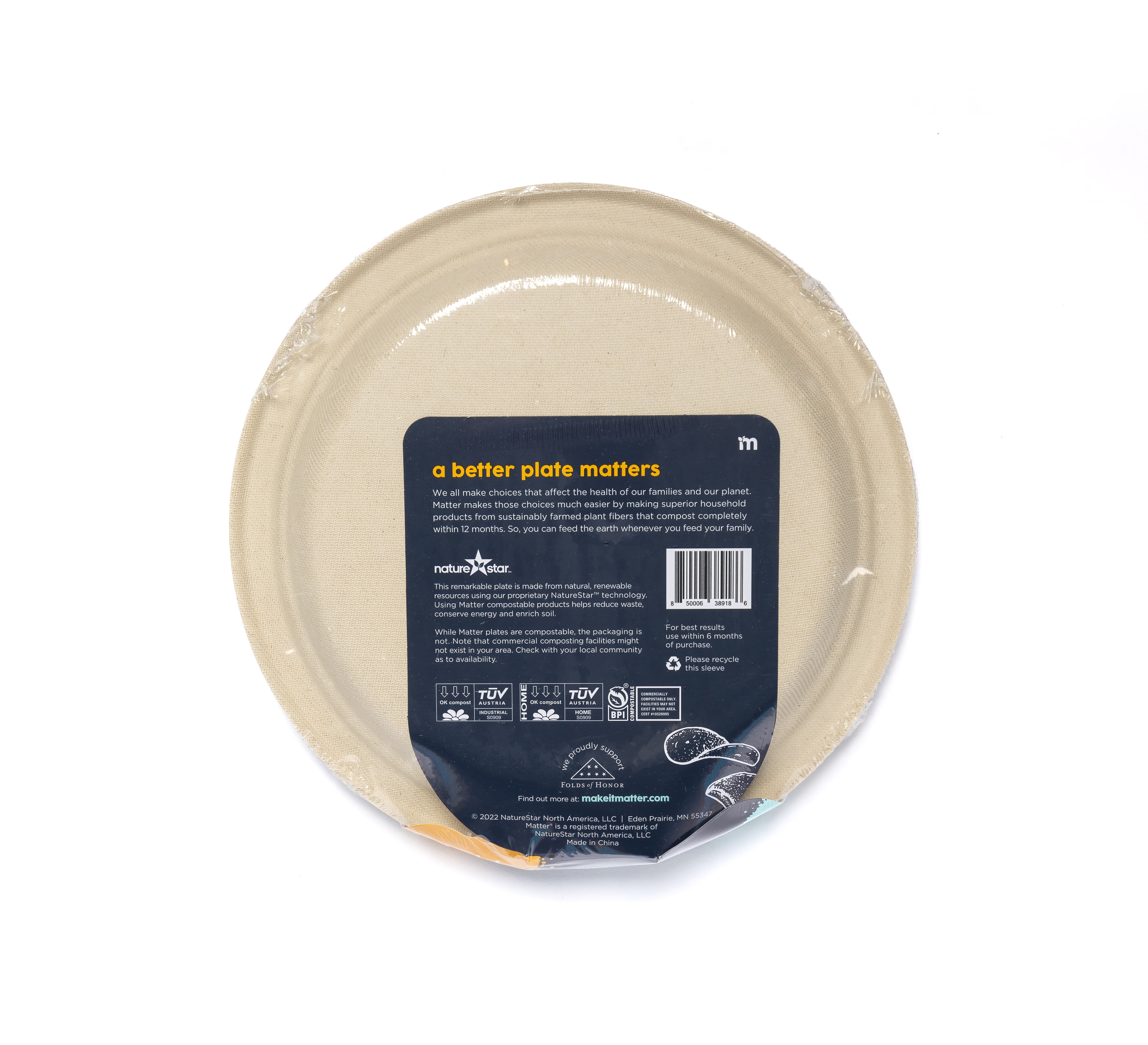 Matter Compostable Dinner Plant-Based Fiber Disposable Paper Plates, 9"-20 Count