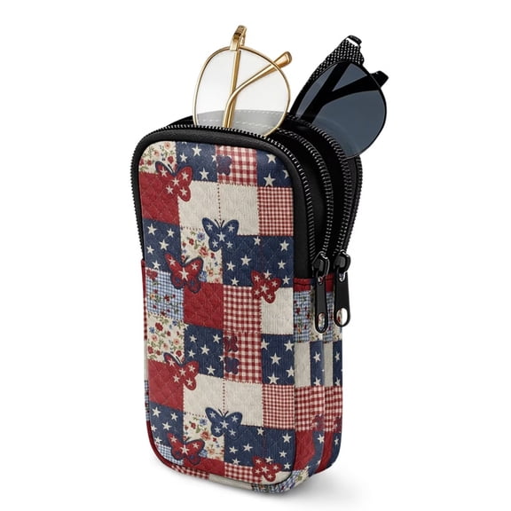 SEANATIVE Eyeglasses Pouch Zipper Glasses Case for Men Women Anti-Scratch Lightweight Eyewear Pouch Travel Sunglasses Pouch Bag with 2 Compartments, Patriotic Butterfly Floral Patchwork Print