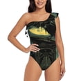 thumbnail image 2 of Picia MoonNight Sky Crow Pattern Women's One Piece Swimsuits,One Shoulder Swimwear Asymmetric ,Ruffle Monokinis Bathing Suits,High Waisted Flattering Bathing Suits-Medium, 2 of 8