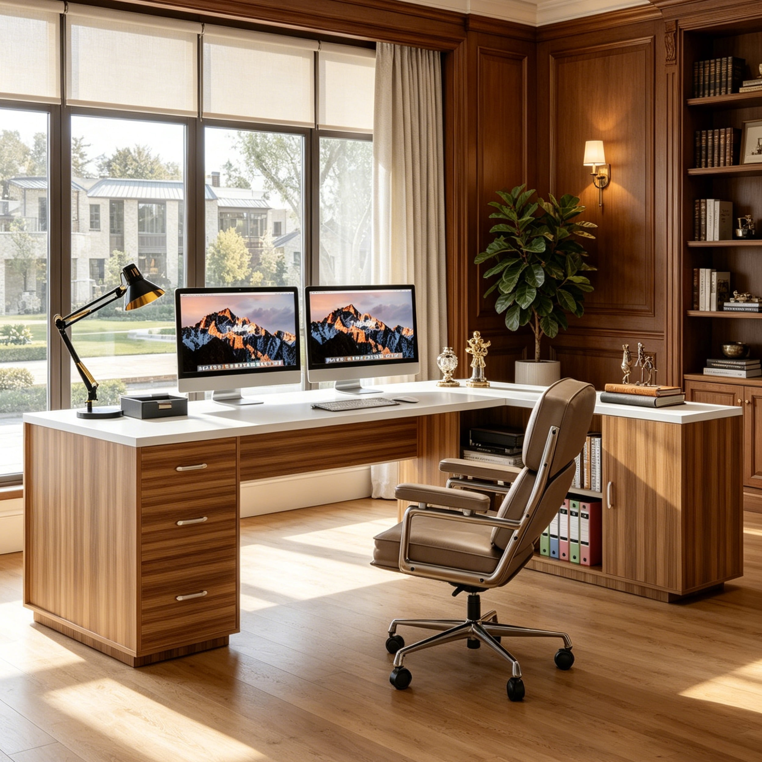 Fnova 85" L-Shaped Executive Desk with Storage Drawers, Modern Office Desk with Adjustable Shelves & File Cabinet, Extra Long Corner Computer Desk for Home Office