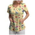 thumbnail image 7 of COMVALUE Scrub Tops Women Short Sleeve Plus Size V Neck Fun Printed Scrubs Top Medical Nursing Uniforms with Pockets (Yellow, L), 7 of 7