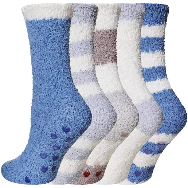 Mens Fuzzy Slipper Socks with Grippers Soft Winter Cozy Fleece