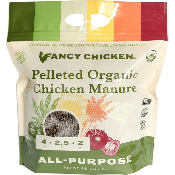 Fancy Chicken All-Purpose Pelleted Organic All-Natural Chicken Manure Fertilizer Plant Food, Ideal for Vegetables, Plants, Fruits, Trees, Lawns, Gardening and Farming, OMRI Listed, USDA Organic, 5lb