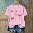 thumbnail image 6 of Xuyuer Valentine's Day Women's Graphic Cute Bow Tees Casual Print Round Neck T Shirt Summer Short Sleeve Trendy Tops Dressy Aesthetic T-Shirt Aesthetic Tee Tops Pink Bow Girly Tee, 6 of 6