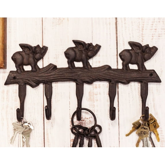 Cast Iron Country 3 Angel Winged Pigs Hog Heavens 5 Peg Wall Coat Hooks Hangers