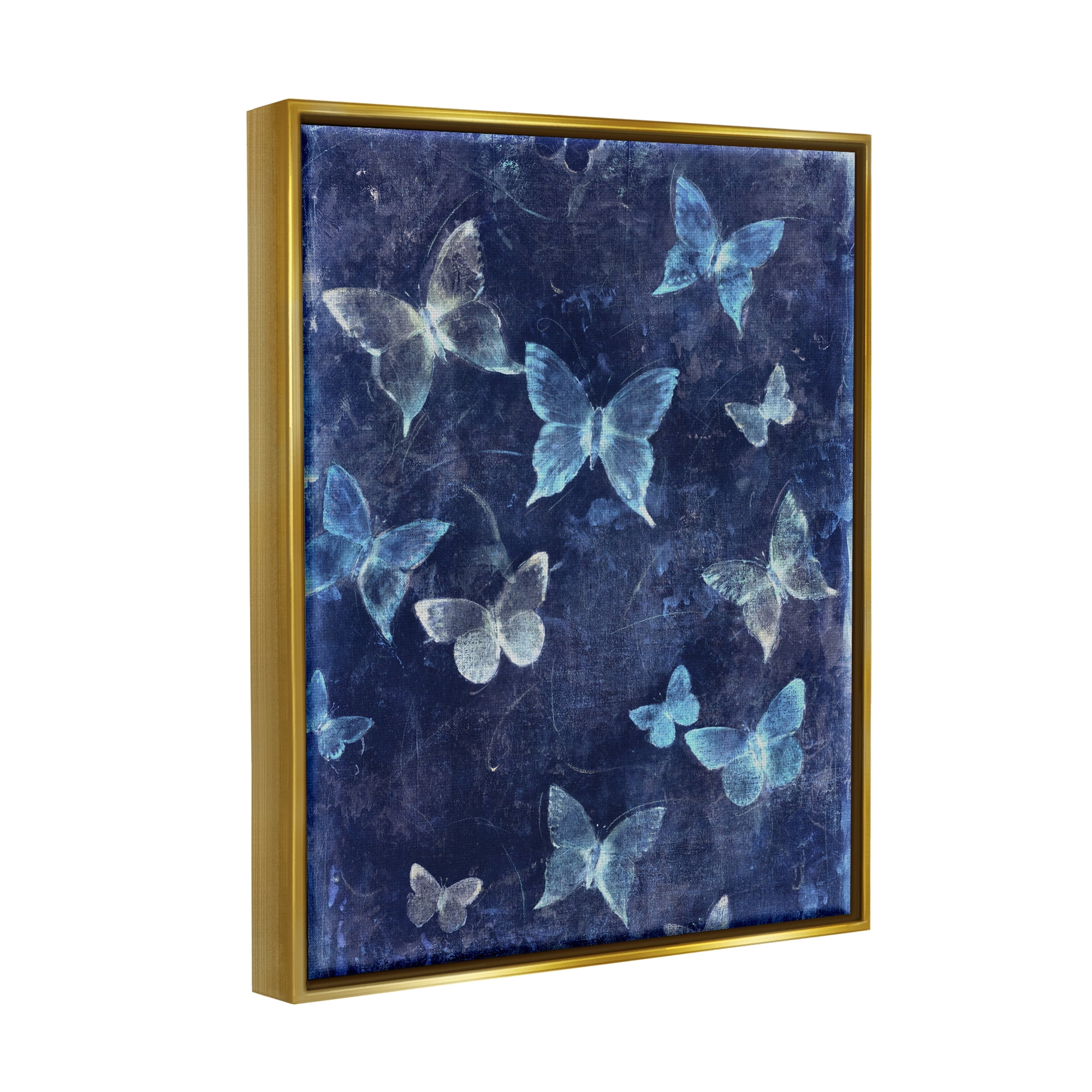 Stupell Industries Blue Abstract Butterflies Animals & Insects Painting Gold Floater Framed Art Print Wall Art