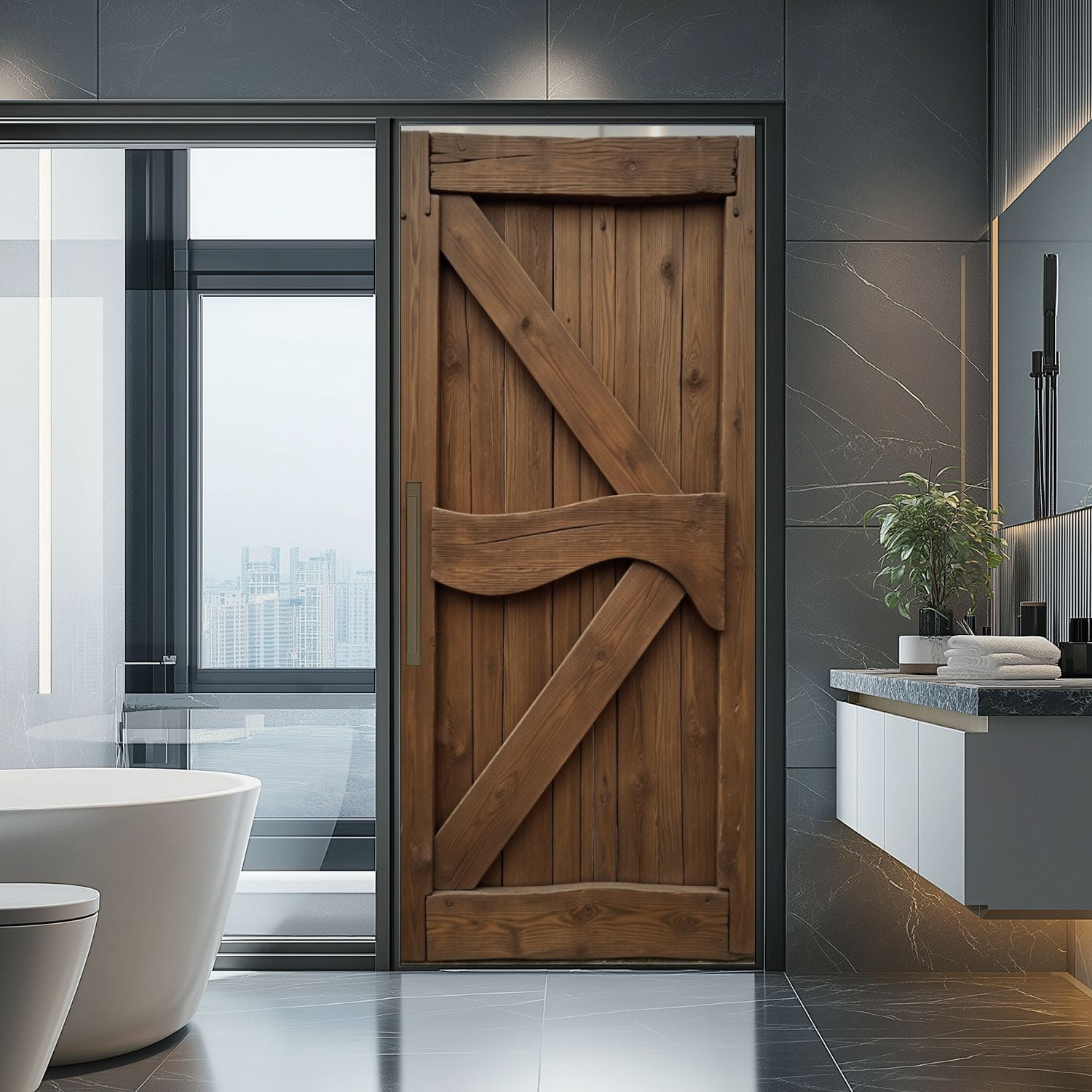 Door Stickers Peel and Stick Door Mural Rustic Wooden Barn Doors Diagonal Bracing Natural Removable Wallpaper 30.3''x78.7'' Self-Adhesive Mural for Kitchen Living Room Bedroom Decor