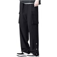 thumbnail image 1 of Dagugfen Plua Size Mens Cargo Pants Summer Straight Leg Side Button Loose Lightweight Lounge Pants Pockets, 1 of 4