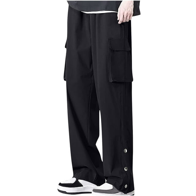 Dagugfen Plua Size Mens Cargo Pants Summer Straight Leg Side Button Loose Lightweight Lounge Pants Pockets