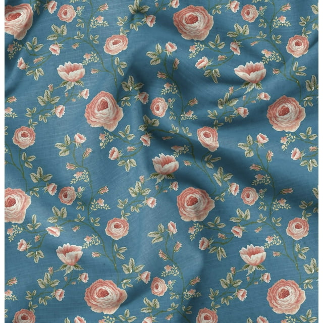 Soimoi Rayon Fabric Leaves & Peach Flower Floral Print Fabric by Yard 56 Inch Wide