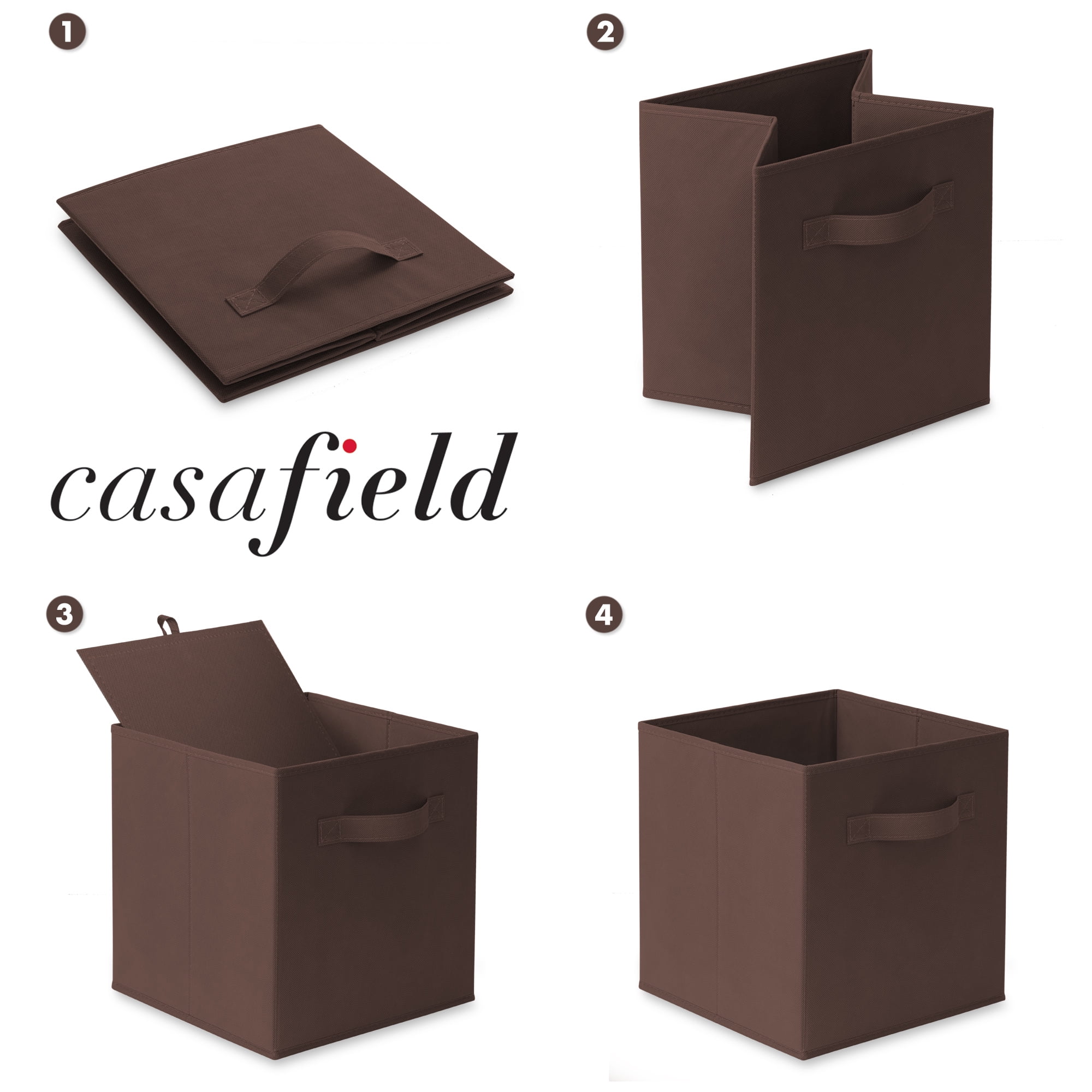 Casafield Set of 12 Fabric Storage Cube Bins, Brown - 11" Collapsible Foldable Cloth Baskets for Shelves and Cubby Organizers