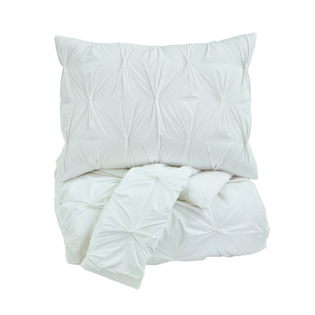 "Juego de edredón de tela tamaño queen con diseño de alfileres y 2 fundas, color blanco" Benzara Inc BM227124