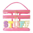 thumbnail image 3 of Bolsa de maquillaje transparente con letras de chenilla, viaje, bolsa de cosas, bolsa de cosméticos para oficina, viajes de negocios, fiestas en el Rosa, 3 of 8