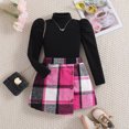 thumbnail image 2 of Vdoaml Girls Puff Sleeve Turtleneck Top Skort Set Kids Fall Winter 2 Piece Outfit Children Casual Dressy Clothing 4-5 Years Black, 2 of 5