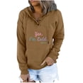 thumbnail image 2 of ICHUANYI Clearance Women Long Sleeves Casual Printing Crewneck Sweatshirt Loose Hooded Drawstring Pocket Tops(Khaki, XL) ICHUANYI WER2023081106298, 2 of 5