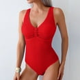 thumbnail image 2 of COMVALUE Women Ribbed One Piece Swimsuit Sports Wide Straps Scoop Neck Summer Tummy Control Swimsuit (Red, XXL), 2 of 6