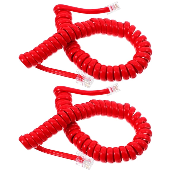 MUSEYA 2Pcs Red Coiled Telephone Cord for Landlines with Spring Loaded Design Durable