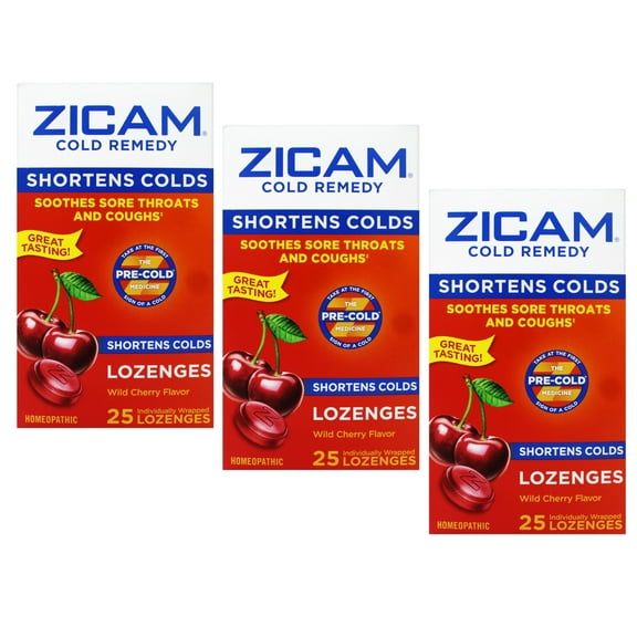 3 Pack - Zicam Cold Remedy Zinc Lozenges, Soothes Sore Throat and Coughs, Wild Cherry Flavor, 25 Count