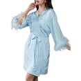 thumbnail image 2 of Liacowi Women Feather Robe Short Satin Kimono Robe Feather Trim Sleepwear Wedding Bridesmaid Gown Pajamas, 2 of 6