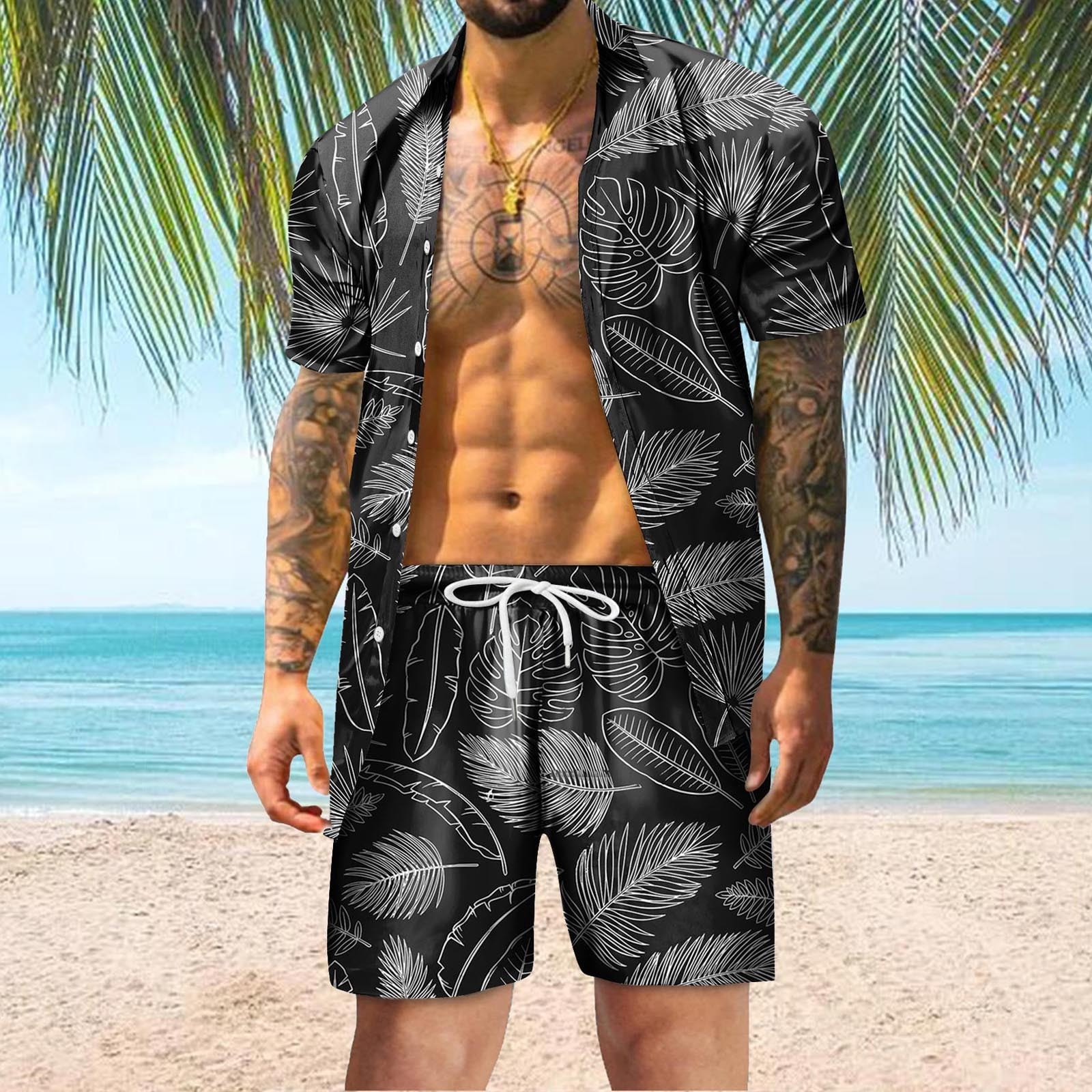 PEASKJP Men's Casual Clothing: Short Sleeve Shirt & Lace Up