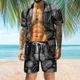 thumbnail image 2 of PEASKJP Men's 2 Piece Outfits Tropical Print Short Sleeve Button Down Hawaiian Shirt and Shorts Set (Black,M), 2 of 6